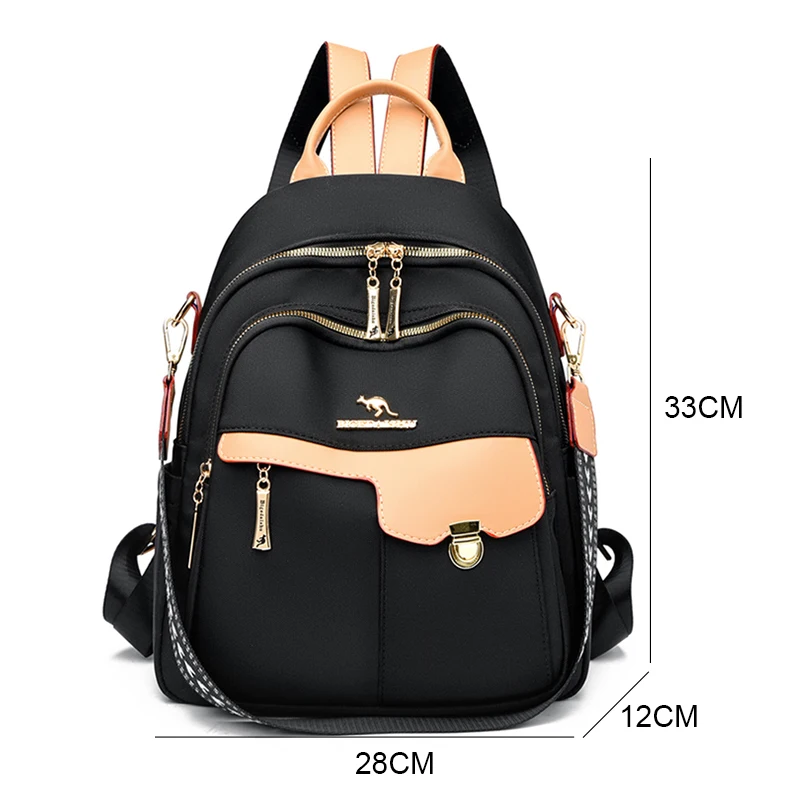 Women\'s Multifunction Anti Theft Backpack Casual Nylon Solid School Bag for Girls Fashion Detachable Strap Travel Shoulder Bag