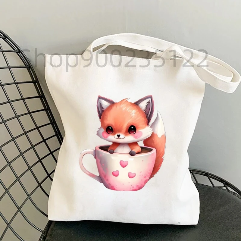 Cartoon Little Raccoon Print Cute Animal Owl fox Shopping Bags Girls Casual Beach Bag Y2k Aesthetic Handbag Tote Bags for Women