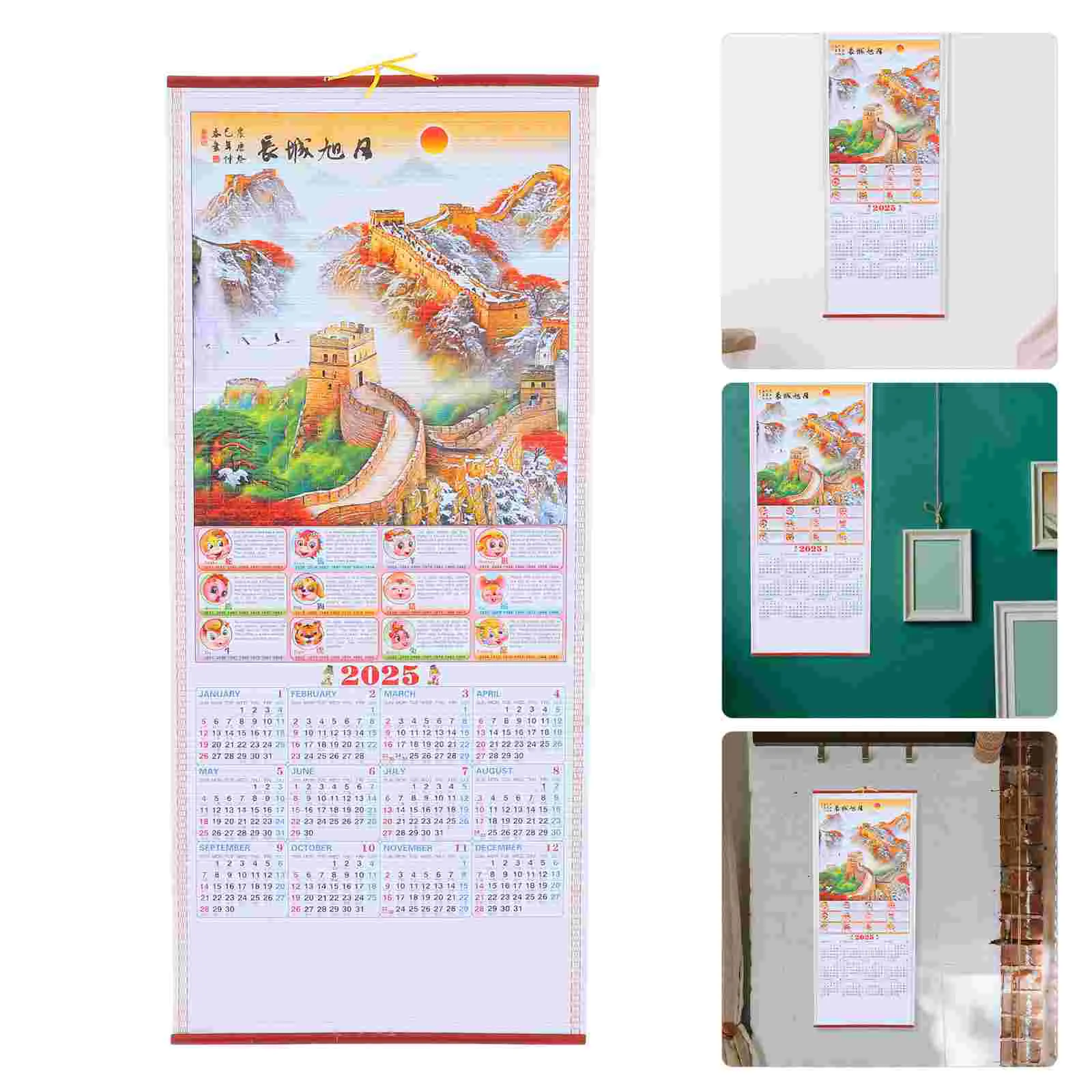 Hangende scrollkalender Kamerdecoratie 2025, traditioneel landschapsschilderij Jaarlijks papier