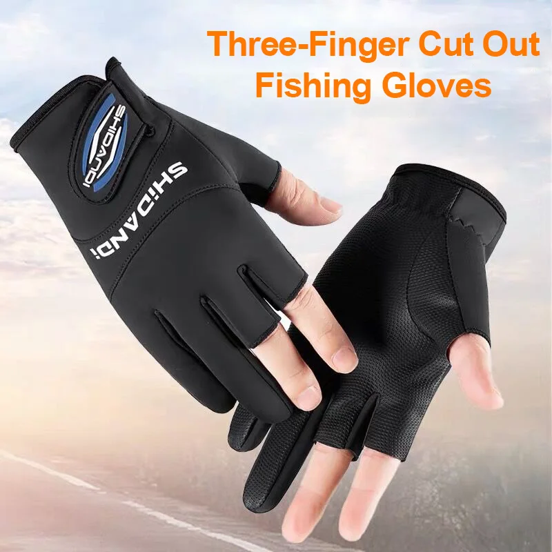 Fishing Gloves Men Three Finger Cut out Anti Slip Water Repellent Stretchy Kayaking Cycling Saltwater Freshwater Fishing Gloves