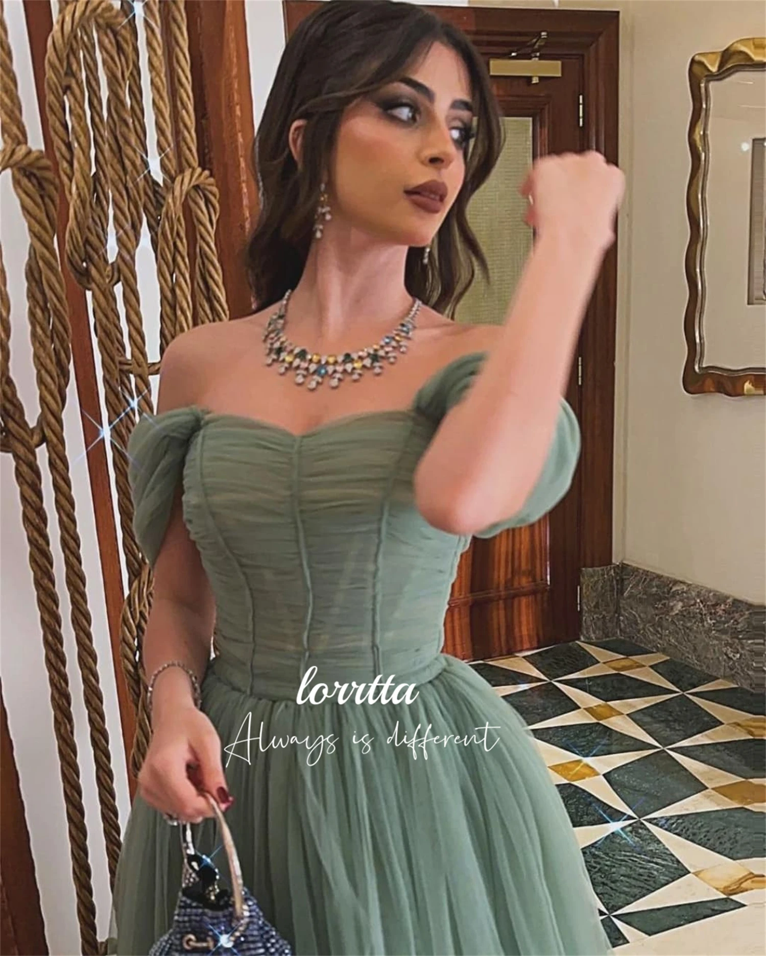 Lorrtta Mesh Graduation Gown Party Dress Prom Sage Green Suitable Dresses for Luxury Evening Robe De Soiree Femmes Customized