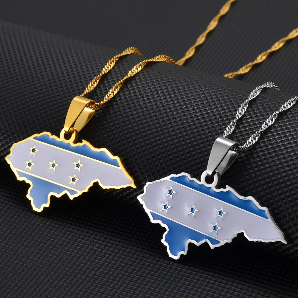 Anniyo NEW Honduras Map Flag Pendant Necklaces for Women Men Honduran Jewelry #273021