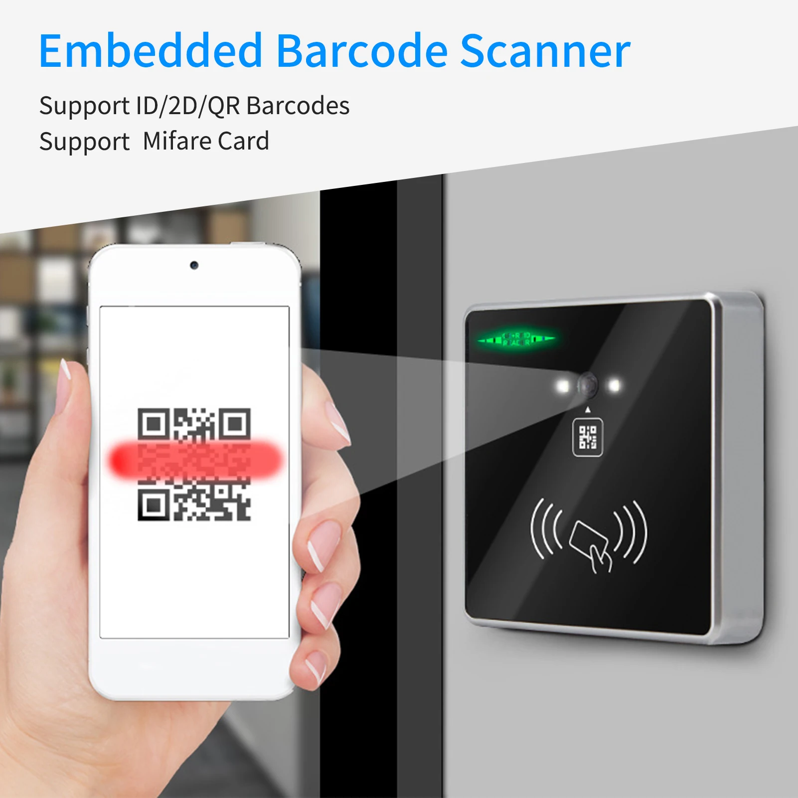 Embedded 1D 2D Barcode Scanner QR Bar Code RFID Card Reader Wiegand Connection Self-Induction for Gate Machine Tickets Checking