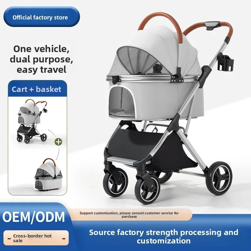 carrinho pet Cross-border Hot-Selling Aluminum Alloy Foldable Pet Cart for Dogs and Cats-Small & Medium Size Outdoor Use