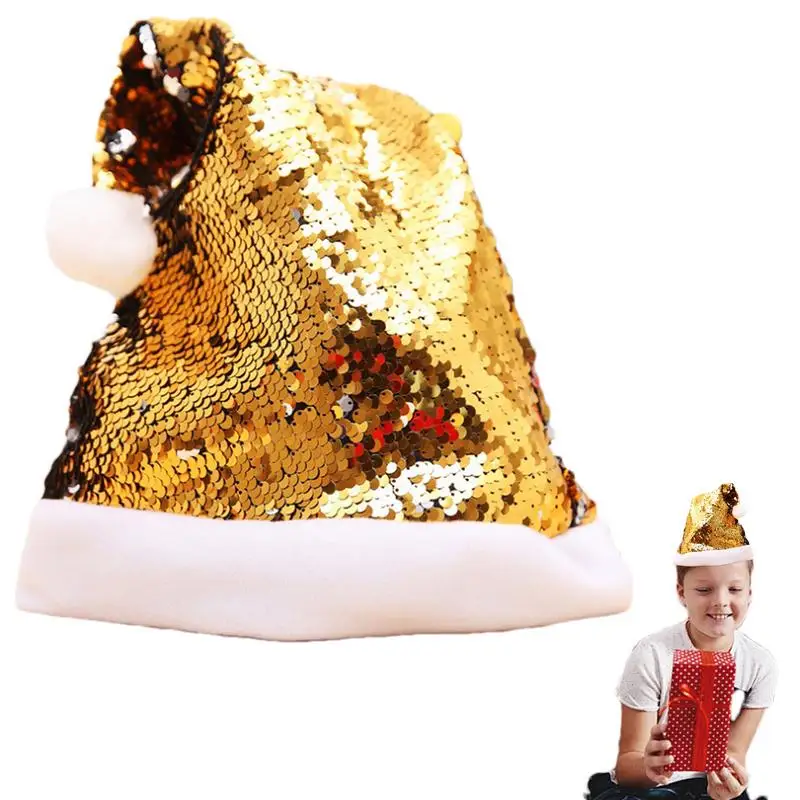 Sparkly Santa Hat Double Side Reversible Sequin Santa Hats Glitter Sparkle Sequin Hats Santa Costume Hat With Shiny Sequins And