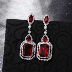 Exquisite Earring Silver Plated Green Cubic Zircon Wedding Birthday Blue Red Stone Circle Pendant Earring for Women Jewelry Gift