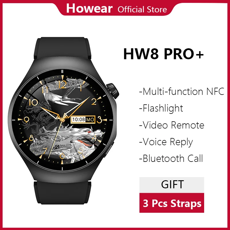 ساعة ذكية Howear HW8 Pro للرجال مع مصباح يدوي للتدليك الصوتي، رد NFC Sport Bluetooth Call Music، تحكم في الفيديو القصير 300 مللي أمبير في الساعة
