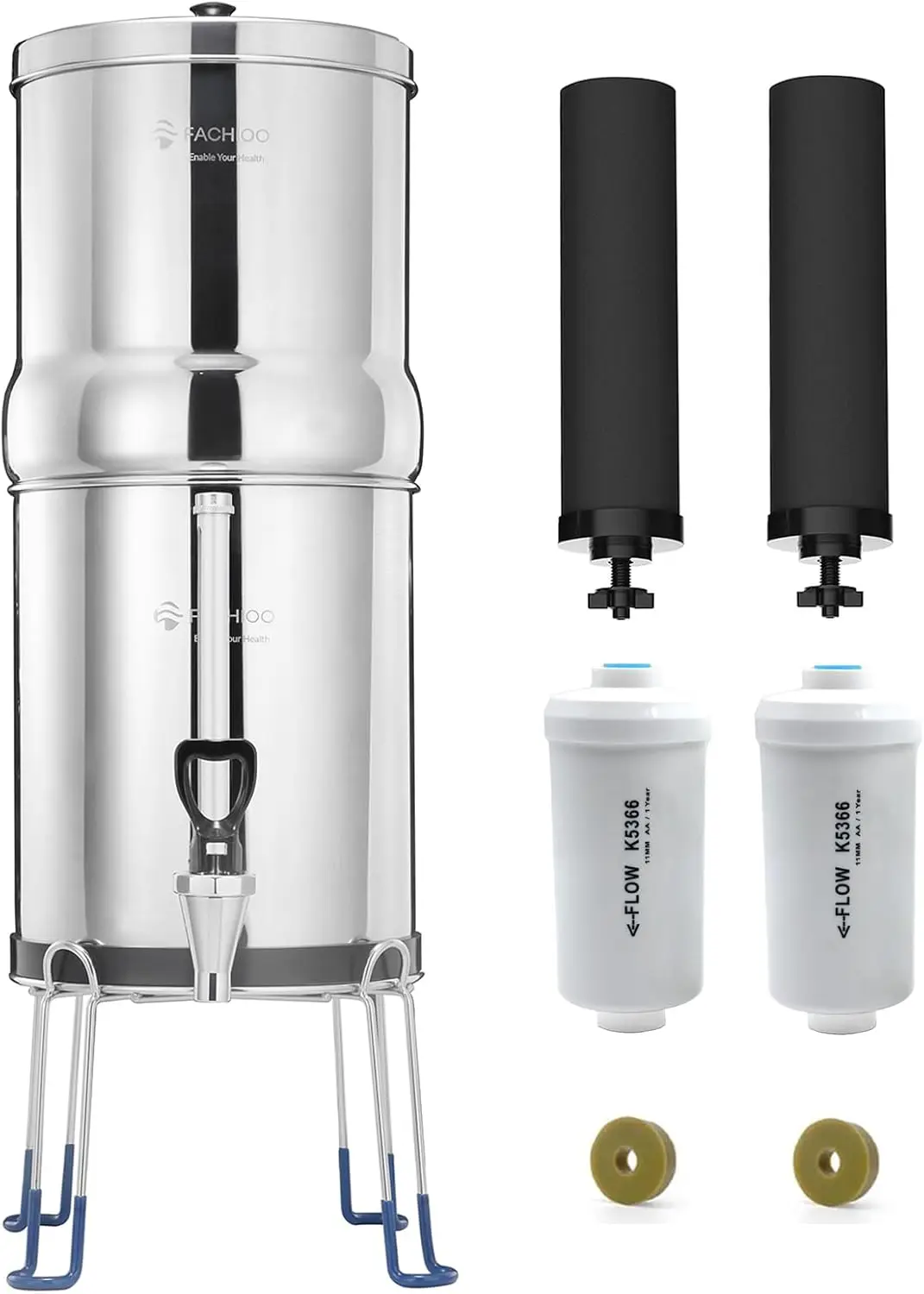 Water Filter System, 2.25G Stainless-Steel Countertop System with 2 Black NSF/ANSI 42 Certification Elements