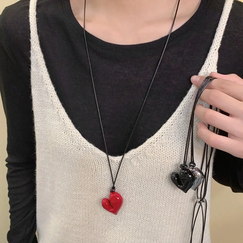 Pull-out Romantic Heart Pendant Necklace Irregular Drawstring Fashion Choker Vintage Aesthetic Sweater Chain Gifts