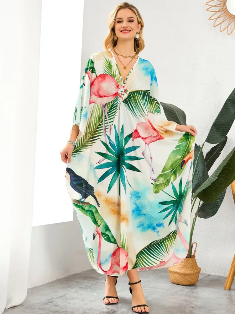 

Летние пляжные накидки для женщин: платья-туники с рукавами «летучая мышь» и цветочным принтом, новинка 2026 года, макси-платья для отпуска на пляже