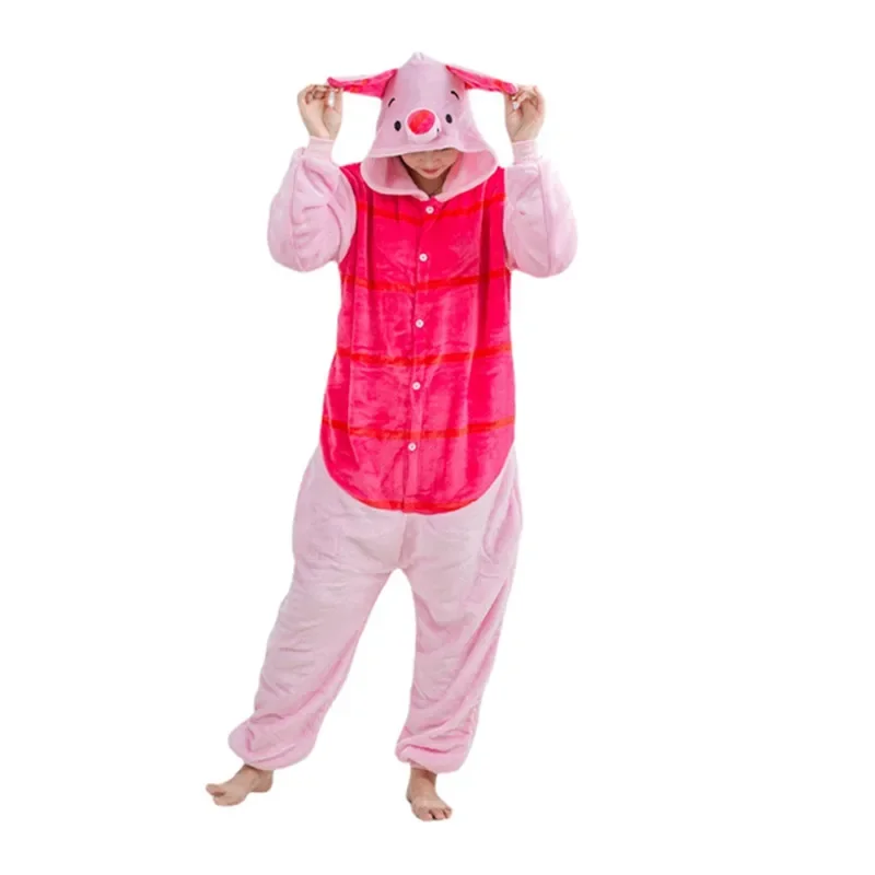 Piglet Kigurumi Onesies Pijama Animal Pig Pajamas Unisex Adults Flannel Hooded Jumpsuits Sleepwear Anime Party Cosplay