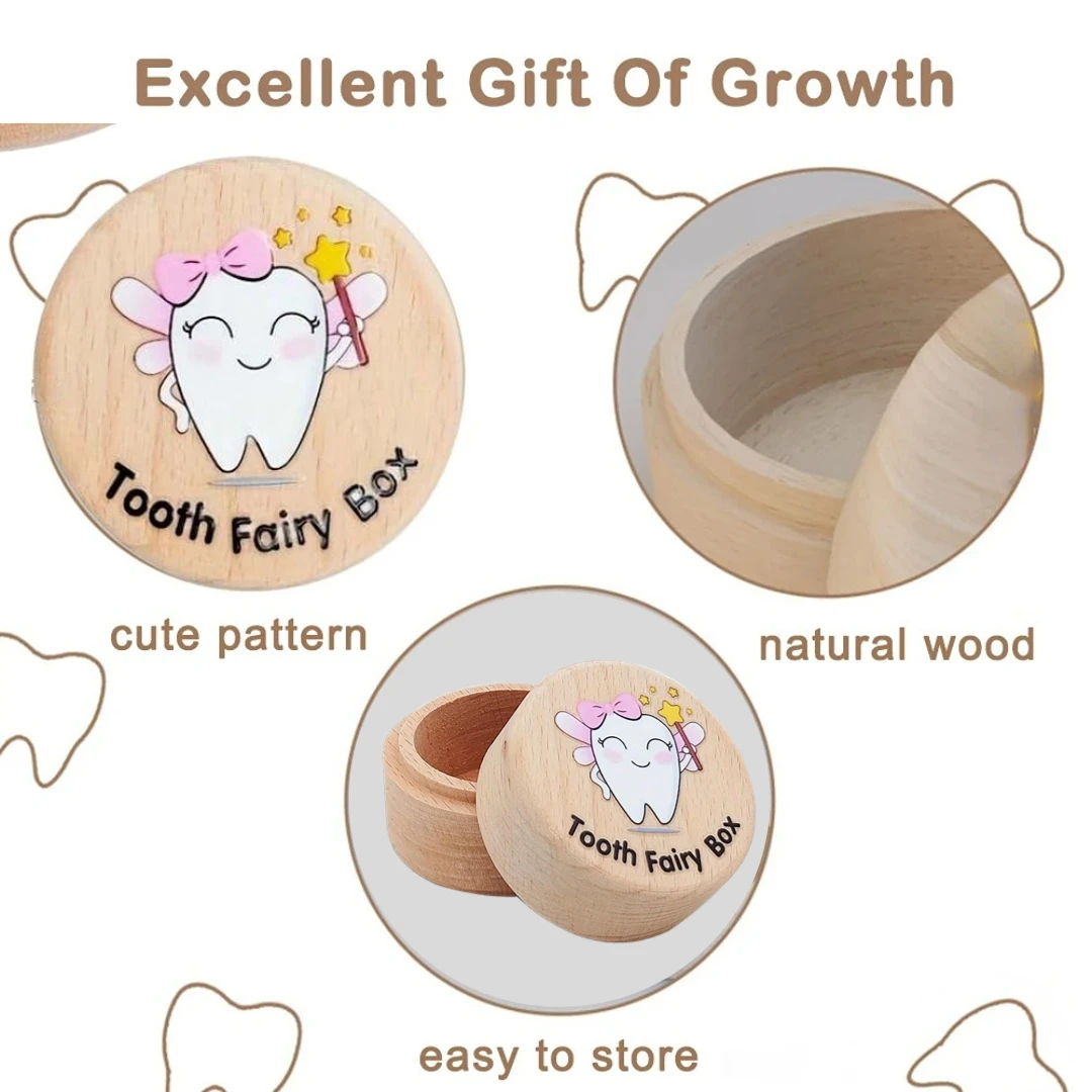 1pc Wooden Children\'s Teeth Storage Box Baby Teeth Souvenir Gift Lost Teeth Storage Bo