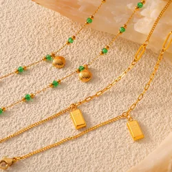 Summer Green Crystal with Shell Pendat Neckalce with Matching Anklet Stainless Steel Beaded Jewelry Wholesale