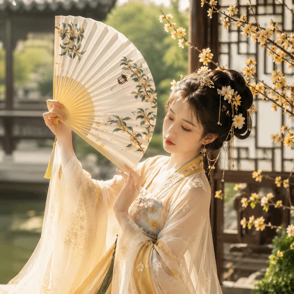 Home Ornaments Cloth Folding Handheld Fan Collapsible Chinese Style Decorative Fan Floral Printed Home Decor Dance Fan Dancing