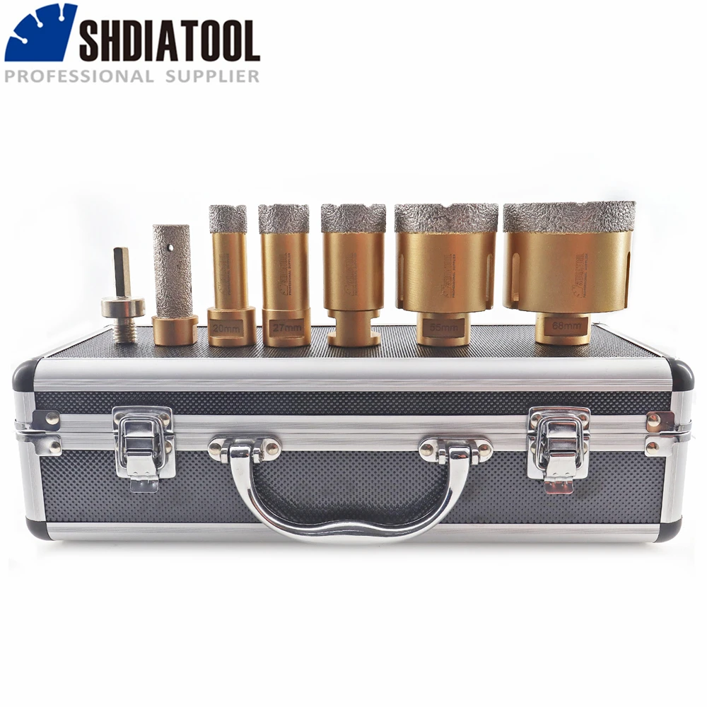 SHDIATOOL Diamond Drill Bits Set 7pcs 20/27/35/55/68mm Drilling Crowns+20mm Milling Finger Bit+Hex Adapter Tile Cutter M14 Kit