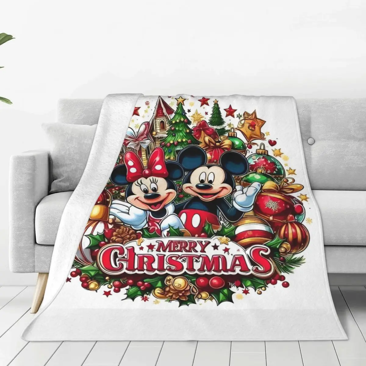 

Christmas Mickey Minnie Mouse Super Warm Blanket Cute Cartoon Plush Throw Blanket Fashion Chair Flannel Bedspread Sofa Bed Cover