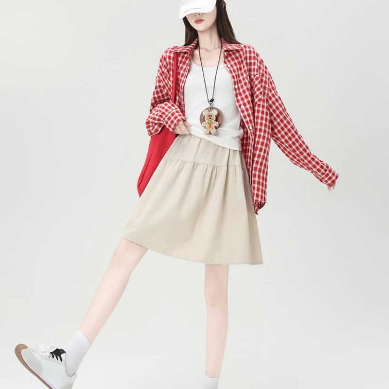

Casual Women’s Short Skirt-Elastic Waist,High Waist Loose Fit A-line Skirt Summer Korean Fashion Clothing Sport Skirts for Women
