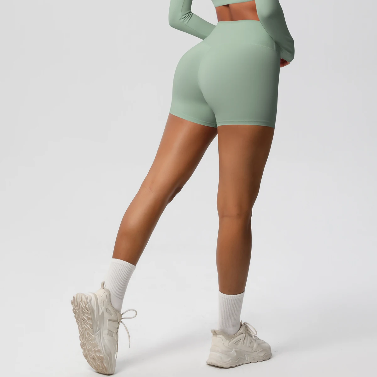 Damen-Sportshorts, Yoga-Shorts, nacktes Gefühl, hohe Taille, Yoga-Shorts, Push-Up, Fitness-Leggings, Bauchkontrolle, Yoga, schmale Shorts – Detail 19