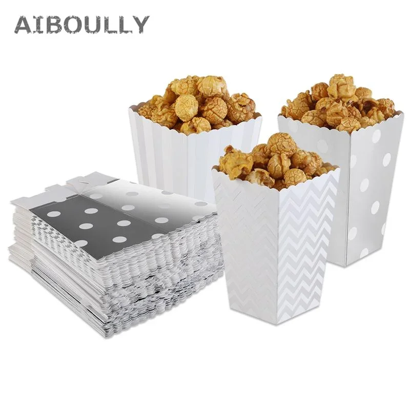 12pcs/pack Pcs Popcorn Boxes Yellow Design Trio Miniature Scalloped Edge Cardboard Party Carton Candy Sanck Bags Movie Supply