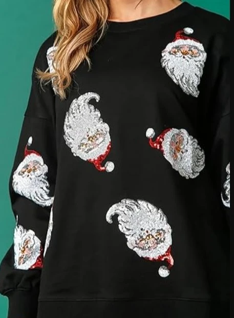 Y2K Women's Sweater 2023 Autumn and Winter New Fashion Casual Round Neck Christmas Print Loose Sequin Sweater Female Clothing