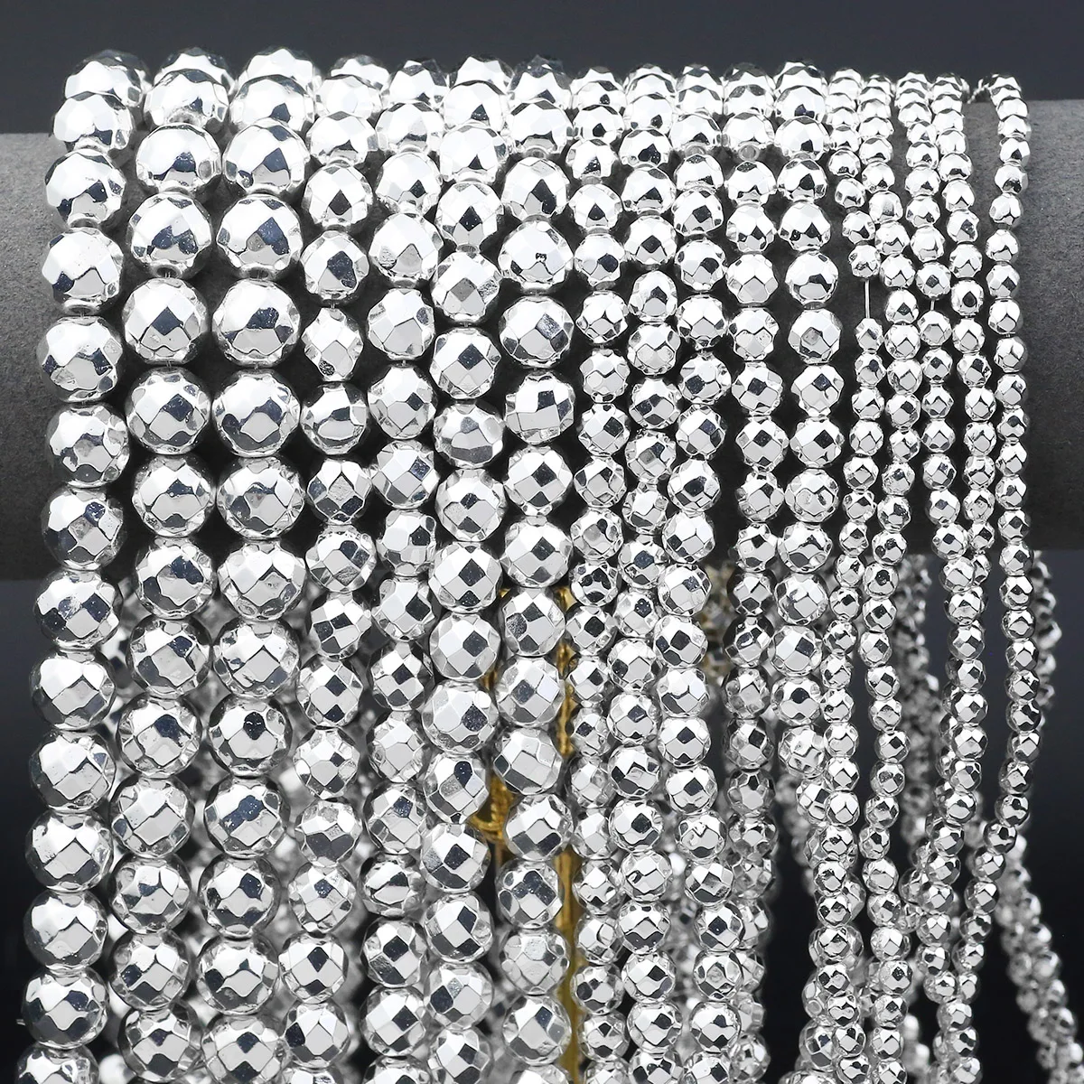 Silvery Faceted Rhombic Hematite Round Loose Beads 2/3/4/6/8/10mm For Jewelry Making DIY Pendants Earrings Bracelets Accessories