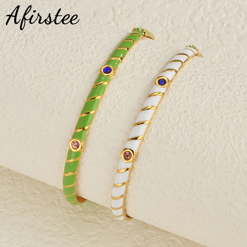 

Afirstee Stainless Steel Zircon Bangle For Women Gold Color Waterproof Stone Cuff Bracelet Unisex Jewelry Gift