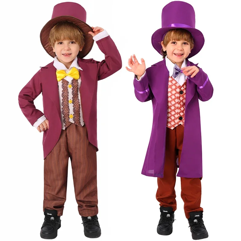 Child Factory Owner Cosplay 2024 Purim Carnival Chocolate Worker Boy Costume di Halloween