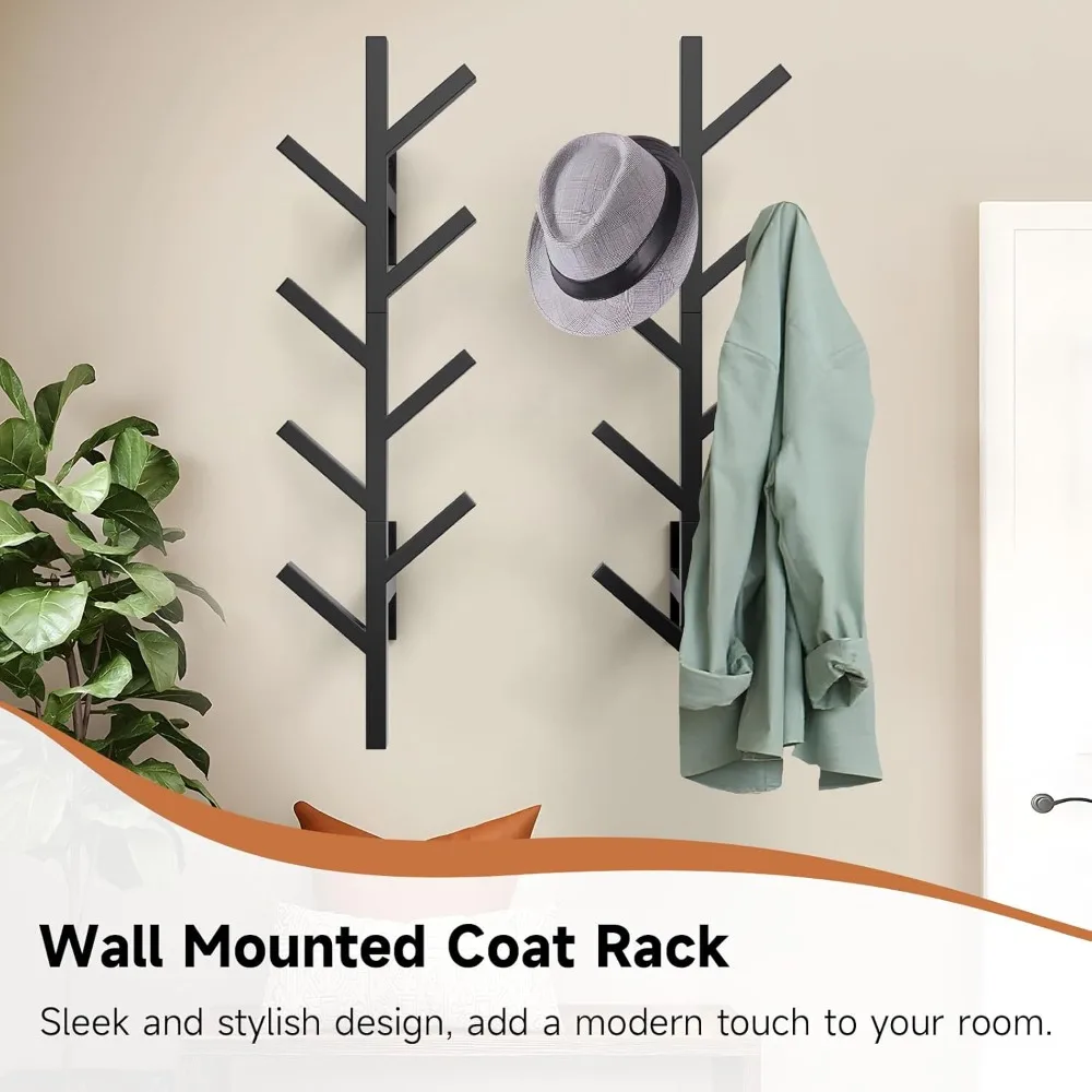 Vertical Coat Rack & Hat Rack Set of 2, Wall Mounted 39 Inch Floating Coat Rack for Entryway, Living Room, Bedroom