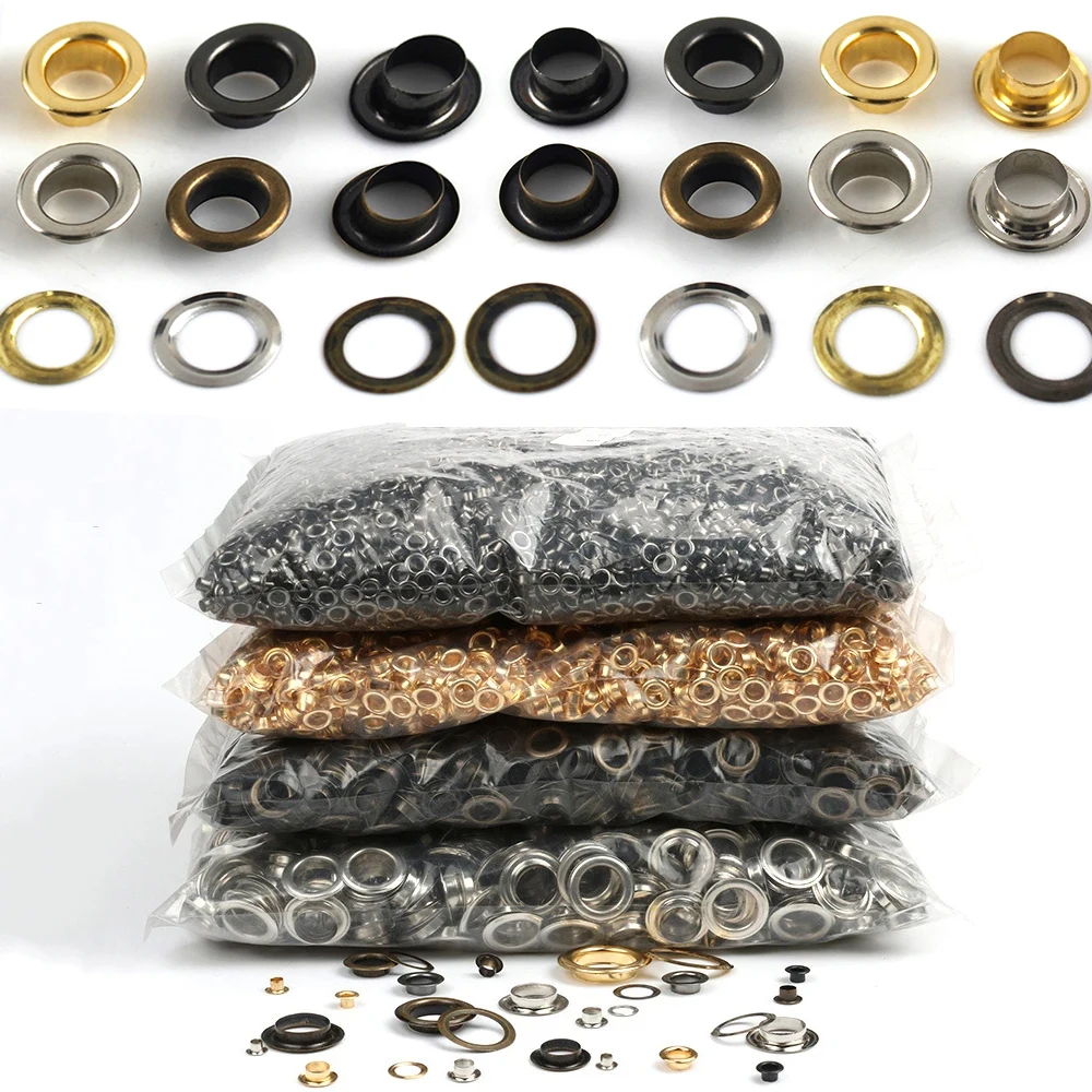 100sets 6/8/10/12mm Brass Eyelets with Washers Grommet Repairing Round Eye Rings for Shoes Bag Clothing Skin Belt Hat