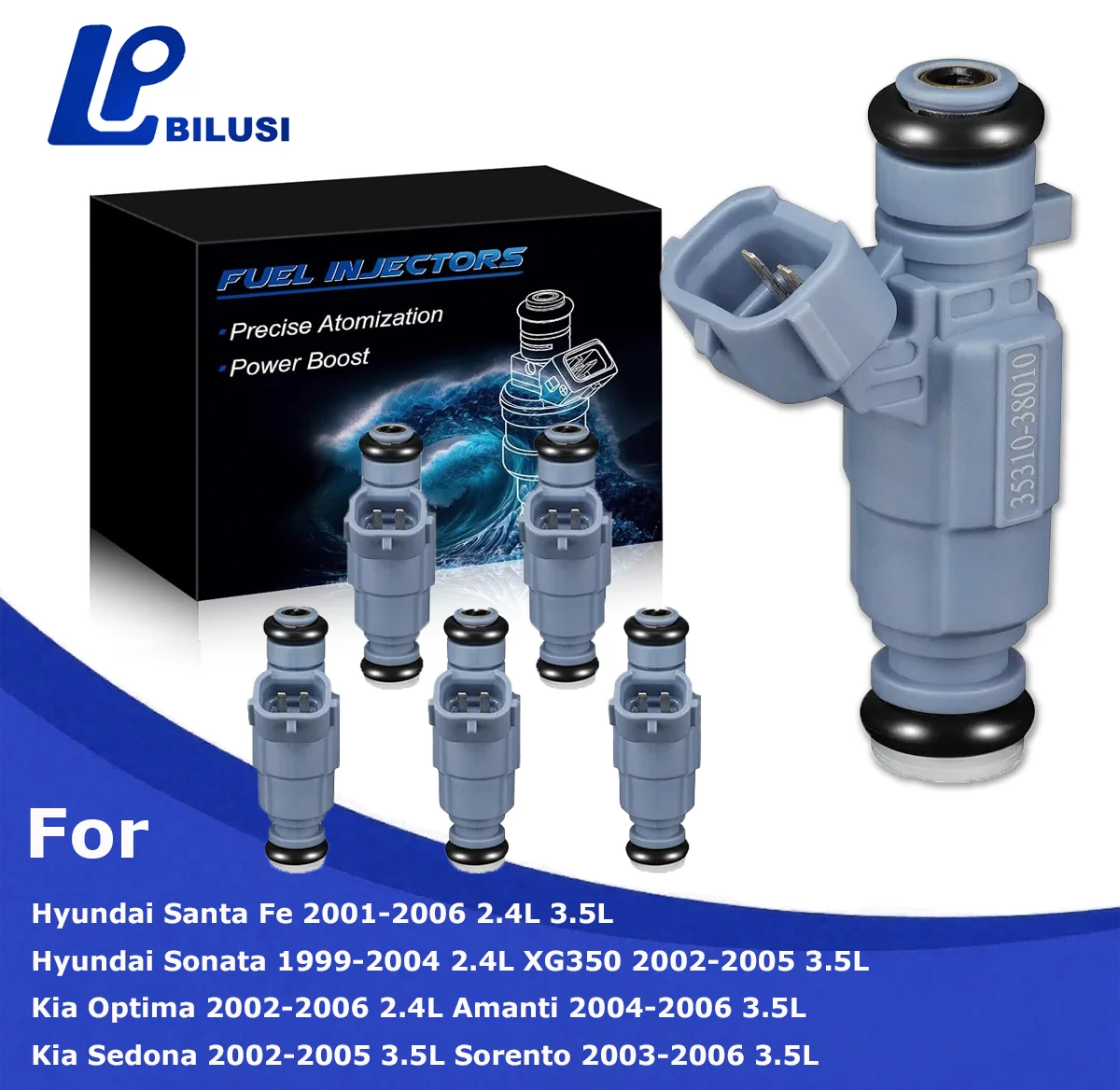 

Bilusi 35310-38010 FJ661 2.4L 3.5L Fuel Injectors For Hyundai Santa Fe 1999-2006 For Kia Optima Sedona Sorento Amanti 2002-2006