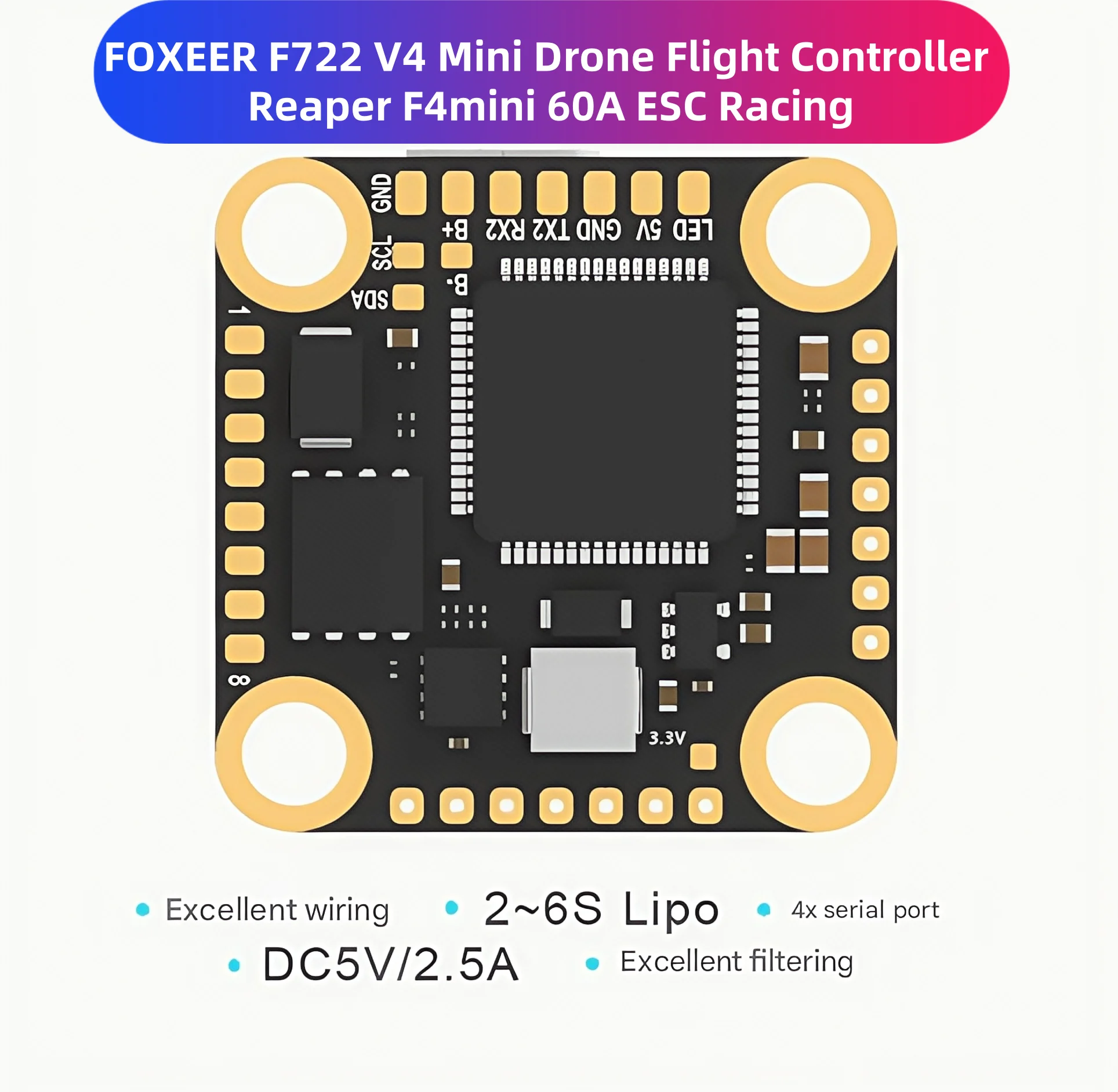 

FOXEER F722 V4 Mini Drone Flight Controller Reaper F4mini 60A ESC Racing