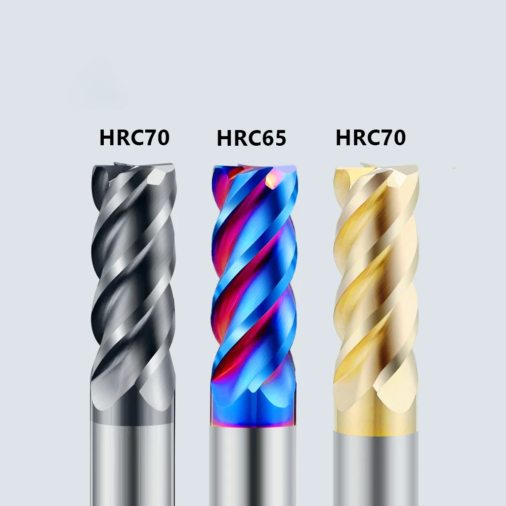 HRC70 HRC65 Carbide Flat End Corner Radius Tungsten Cutter 4 Flute Metal Steel Tool Key Face Square Router Bit 4mm 6 8 12 Shank