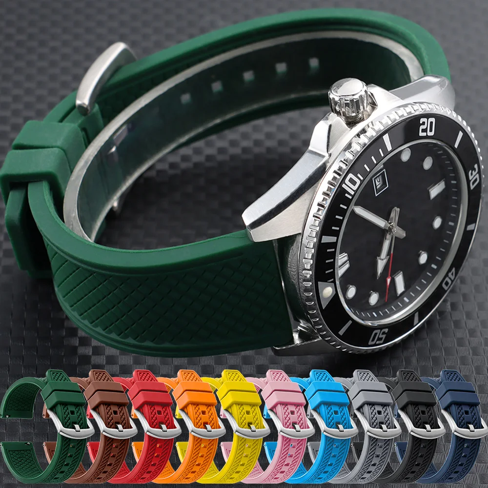 20/22mm New Waterproof Silicone for Omega Plaid Pattern Rubber Bracelet for Samsung for Huawei Watchband Quick Release Wristband