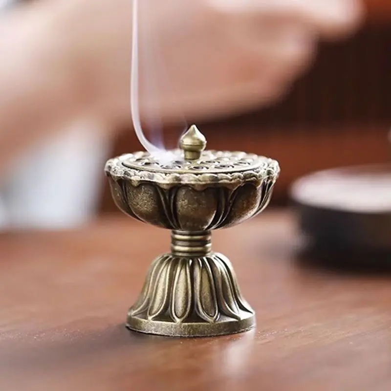 

Antique Bronze Lotus Incense Burner Mini Zen Altar for Home Decor Relaxation Meditation