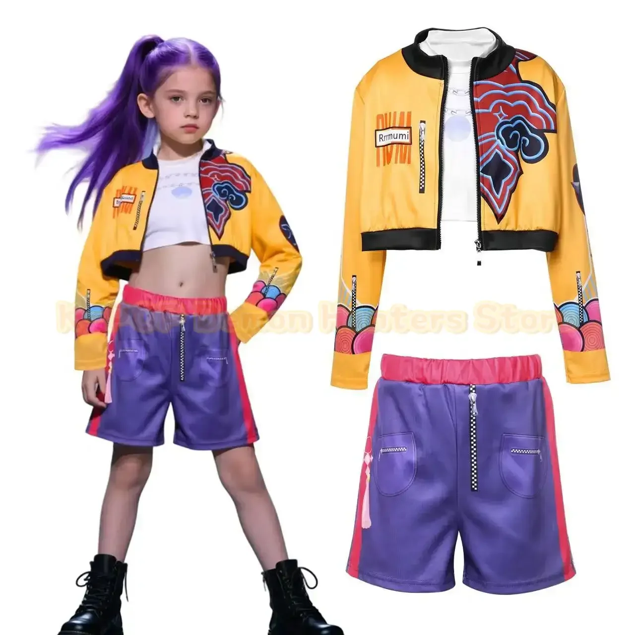 

Anime Movie K-POP Demon Hunters Rumi Cosplay Costume Girls Rumi Jacket T Shirt Shourts Child Halloween Carnival Party Costume