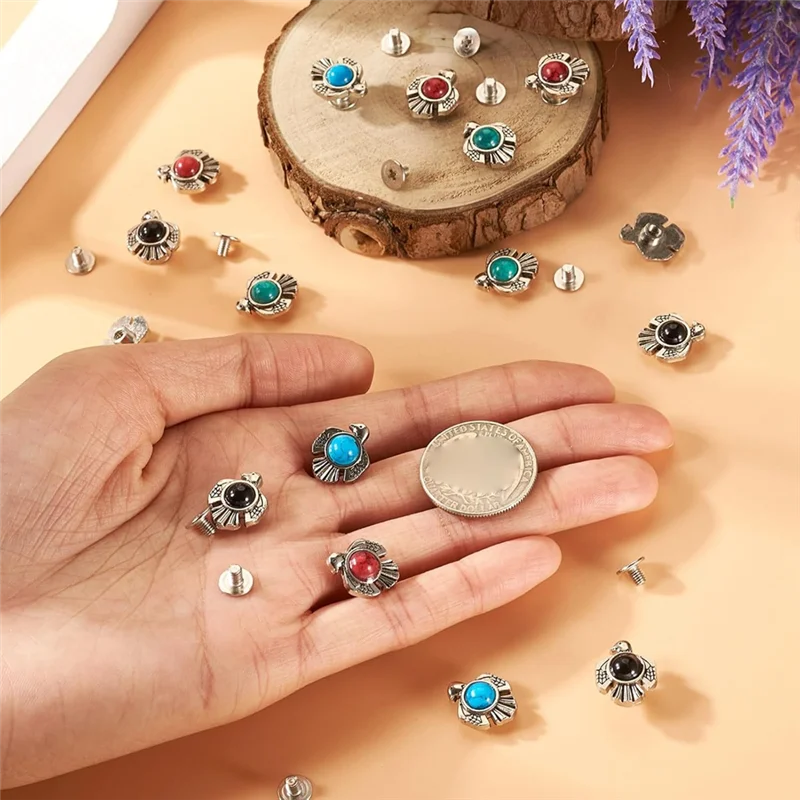 ABAE-พรีเมี่ยม 16 ชิ้น Faux-Turquoise Thunder-Bird เหรียญ Rivets, โลหะผสม Screwback Studs สําหรับหนัง Works