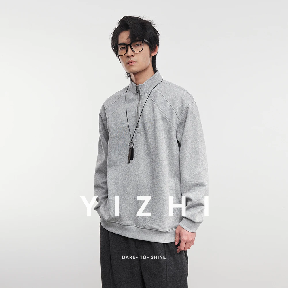 

Модная мужская толстовка с воротником-стойкой и карманами на полумолнии, осень-зима 202, новый повседневный спортивный однотонный спортивный пуловер