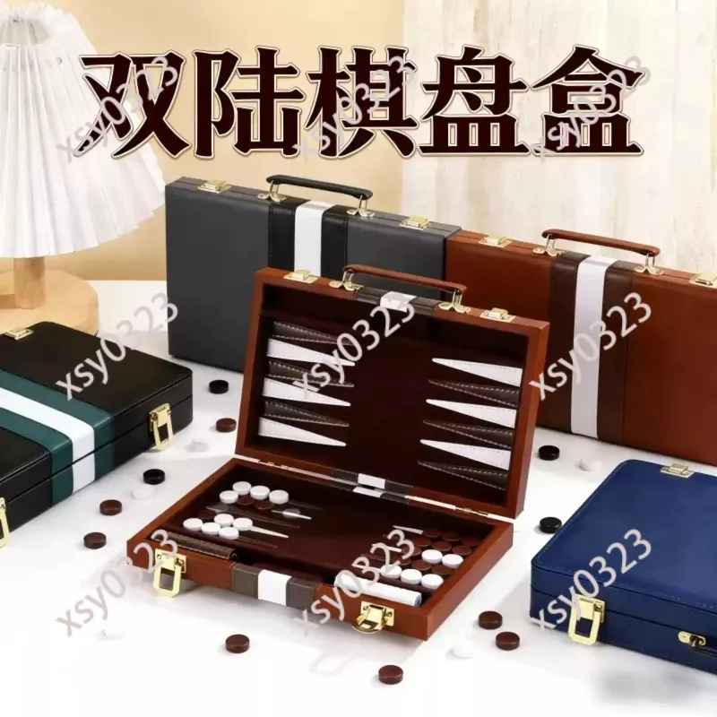

Travel Size Leather Backgammon Set Portable Foldable Classic Board Game