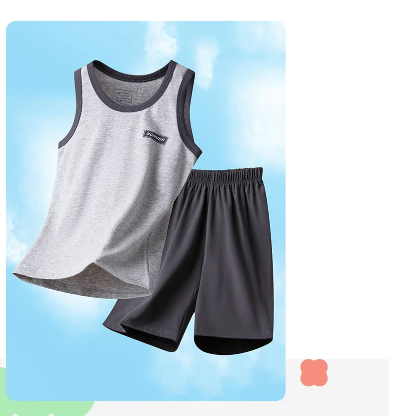 Sommer-Kinderweste für Jungen, Einfarbige Baumwoll-Unterwäsche, Hauskleidung, Outdoor-Bekleidung, Dünne Teenager-Unterhemden, Baby-Weste – Detail 17