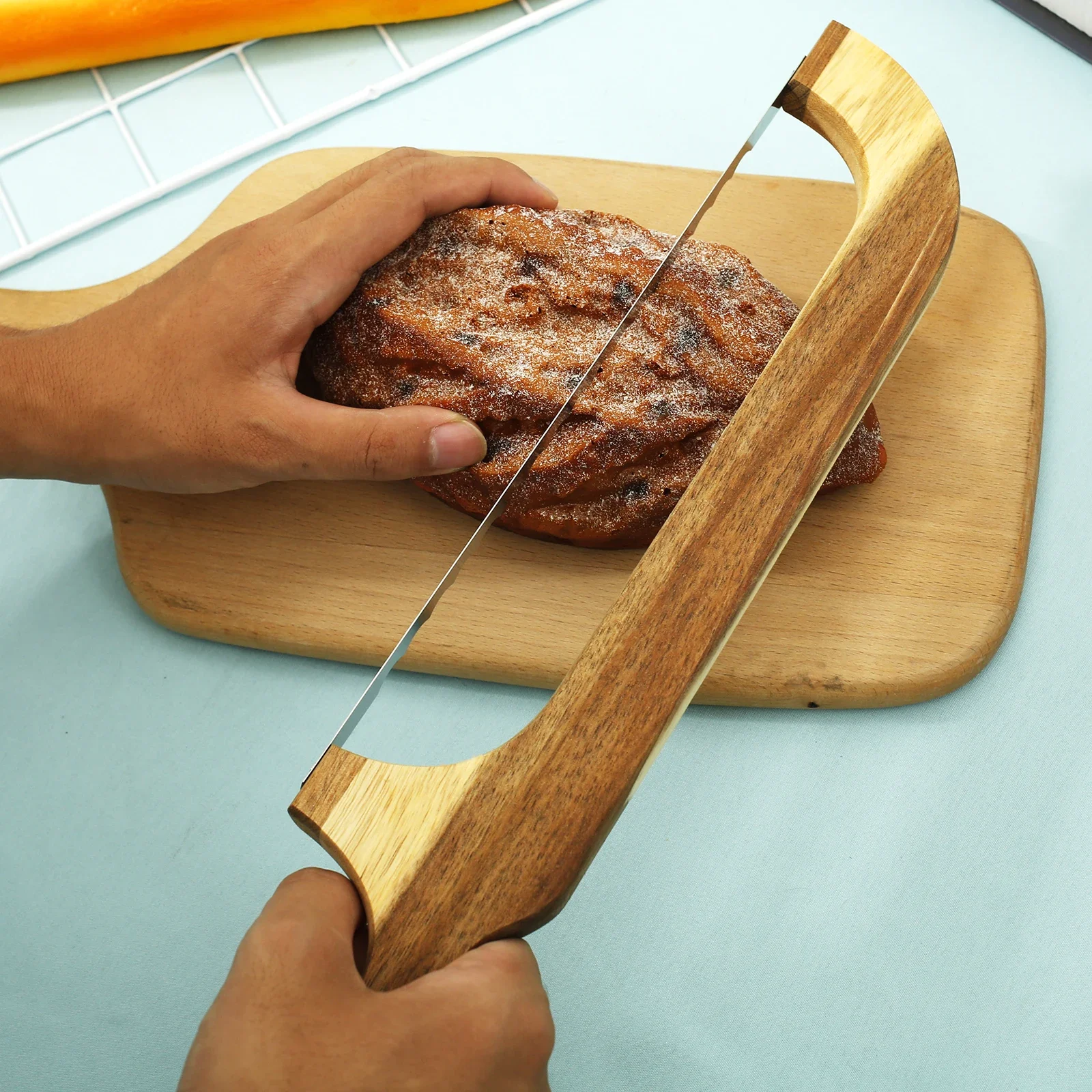 Cuchillo de pan serrado con mango de madera, cortador de pan de forma de arco, rebanador de pan de masa madre, rebanador de pan de molde, herramienta para rebanar tostadas