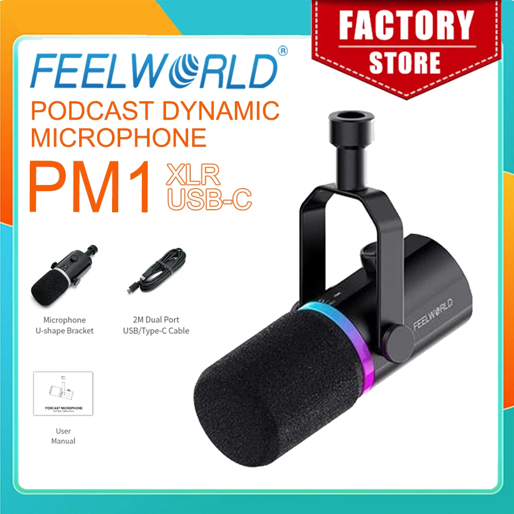 

FEELWORLD XLR/USB Dynamic Microphone PM1 for Podcasting Recording Gaming Live Streaming