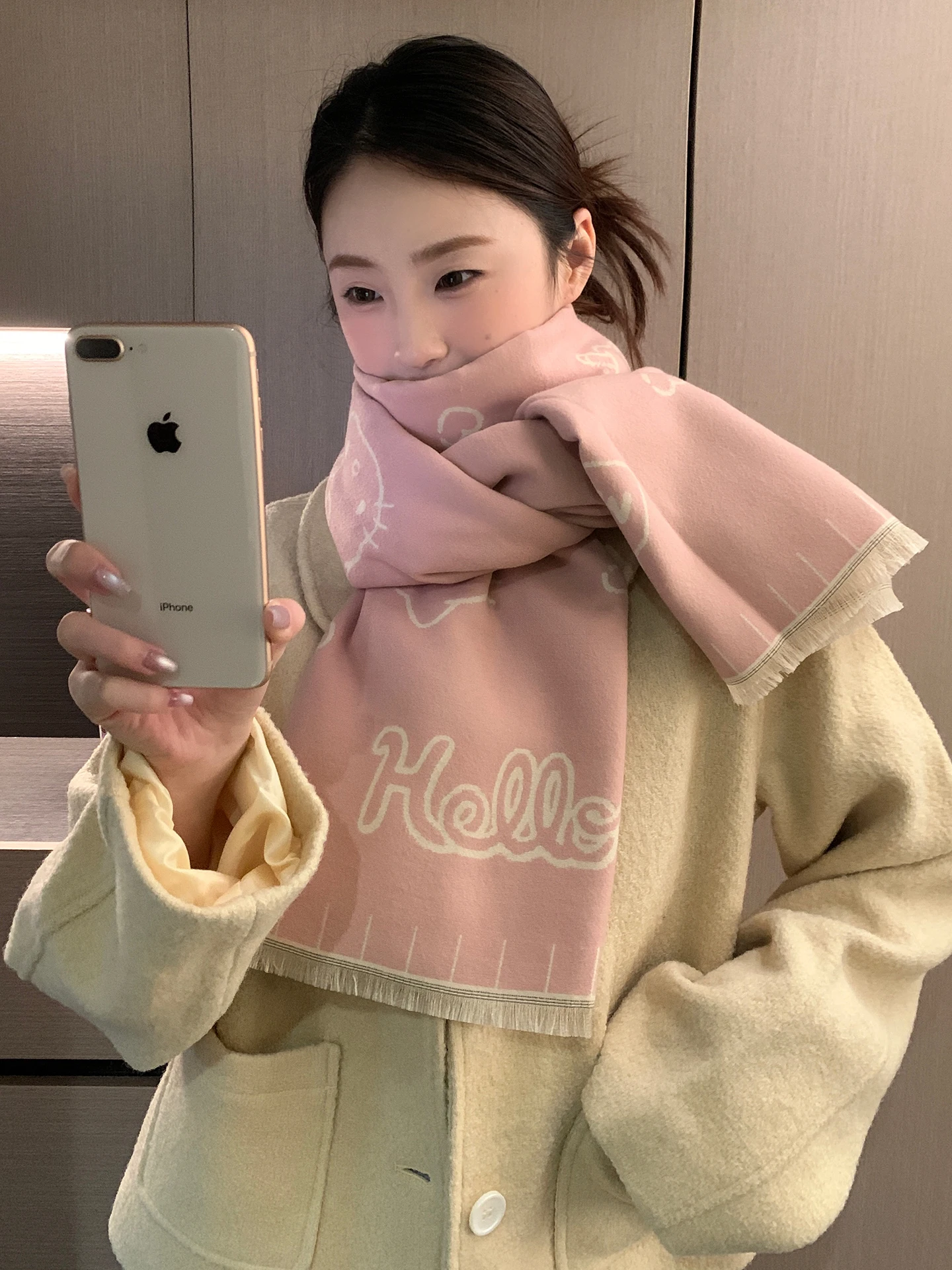 

Двусторонний шарф с милым котом для женщин, осенне-зимний утолщенный теплый шарф в корейском стиле с защитой от холода, защитный шарф для шеи