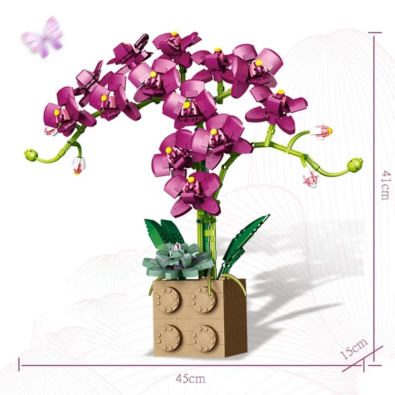 Building Block Flower Orchid Series Bonsai  Flowers Adult Flower Arrangement Assembly Toys City Romantic Home Decoration Diy