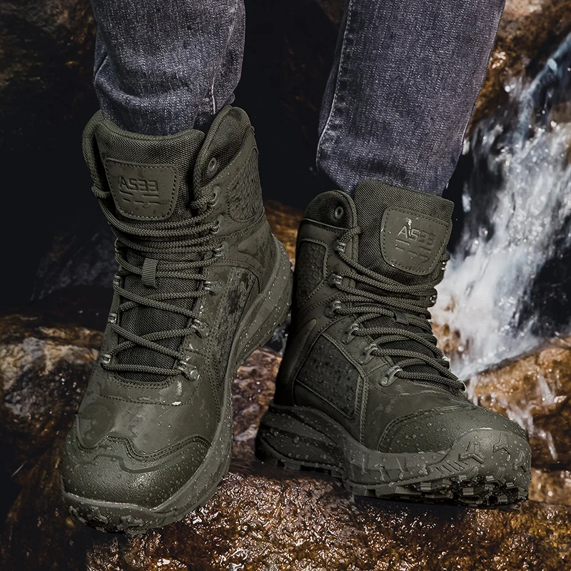 

High-top Boots Men Shoes Anti-slip Lace-up Durable Casual Breathable Ankle Boots Men Outdoor Comfortable Hiking Shoes Men