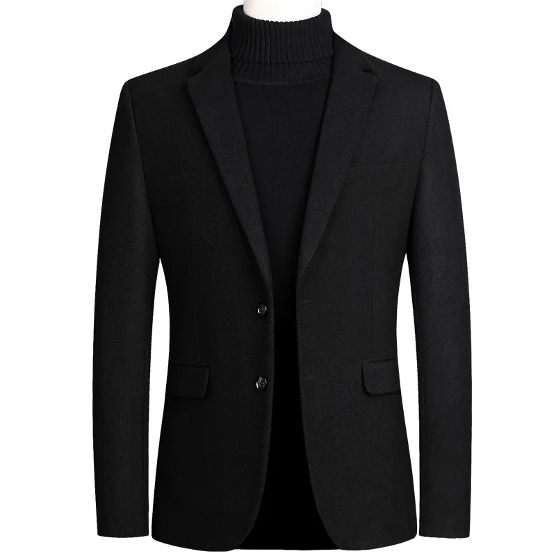 Men\'s Woolen Blazer Jacket Coats Notch Lapel Collar Suit Coat Slim Fit Male Casual Business Wool Men\'s Jacket For Spring Winter