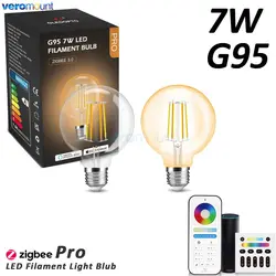 Zigbee LED Bulb Light E27 220V 7W G95 Smart Dimmable 2.4G Remote Classic Retro Edison Filament Vintage Dual White (2200K-6500K)