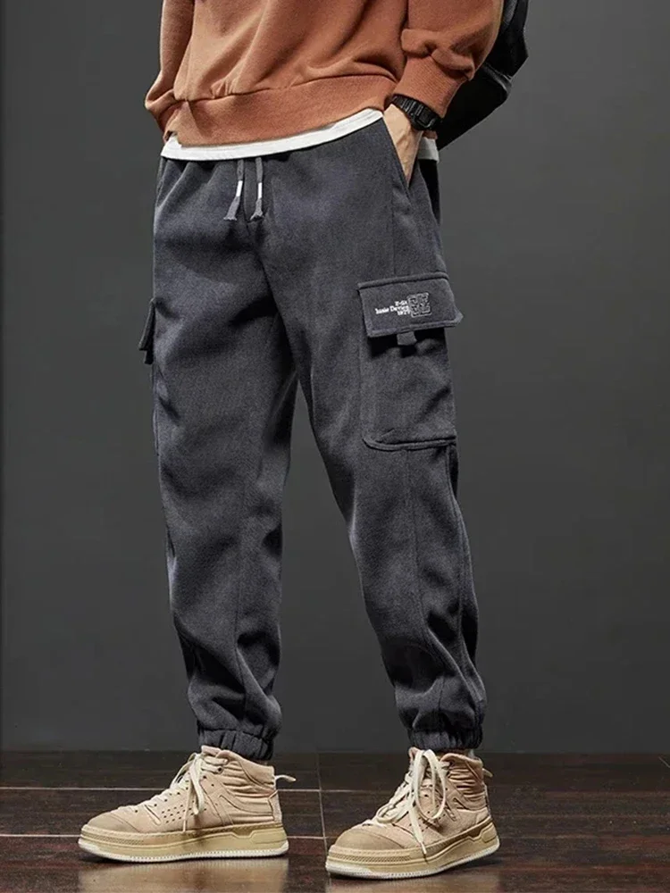 Spring Autumn New Elastic Waist Casual Pants Men Stretch Straight Drawstring Harem Jogging Pants Bound Feet Trousers Male