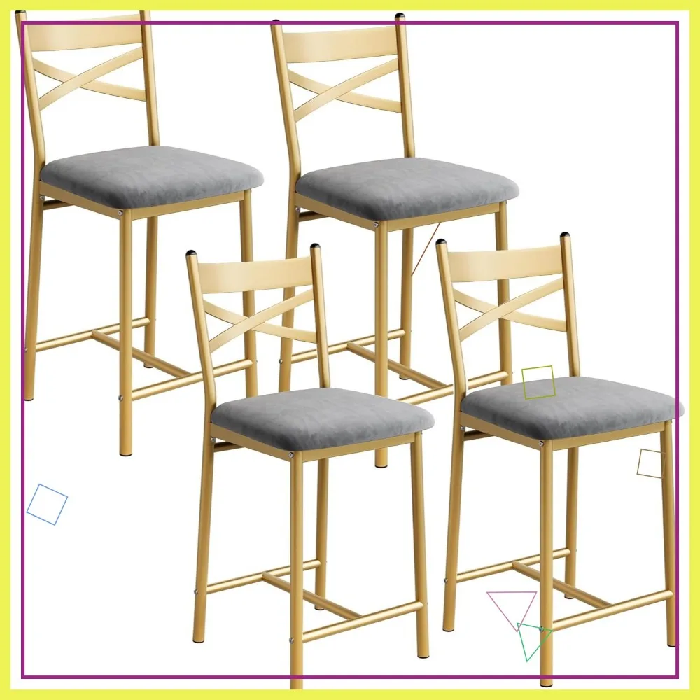 Set of 4 Metal Bar Stools with X-Back, Thick Cushion, Waterproof PU Leather for Dining Room and Restaurant Use