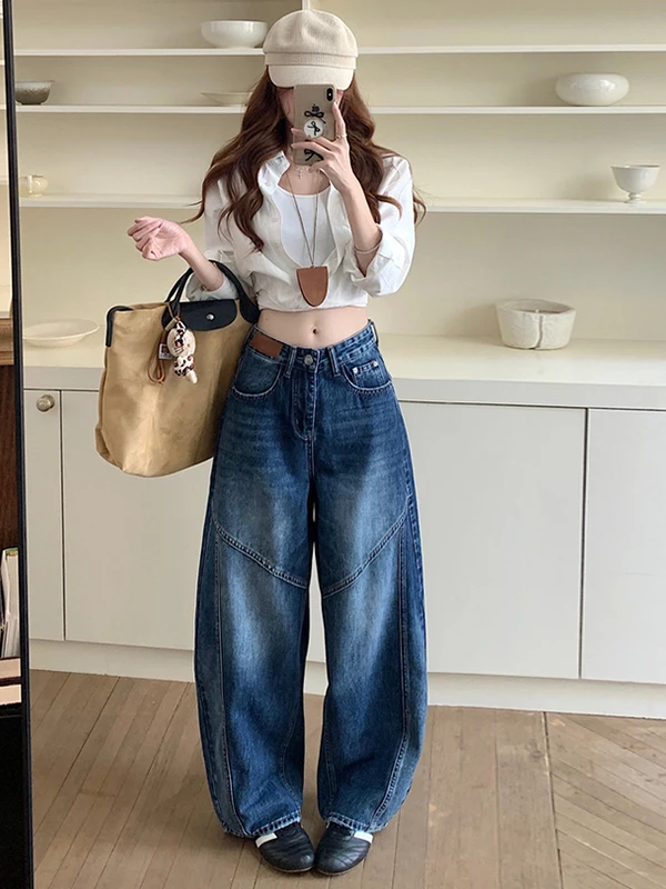

High Waist Wide Leg Denim Jeans Women's Loose Straight Cut Knife Pants Pear Shape Body Popular Trend plus Size