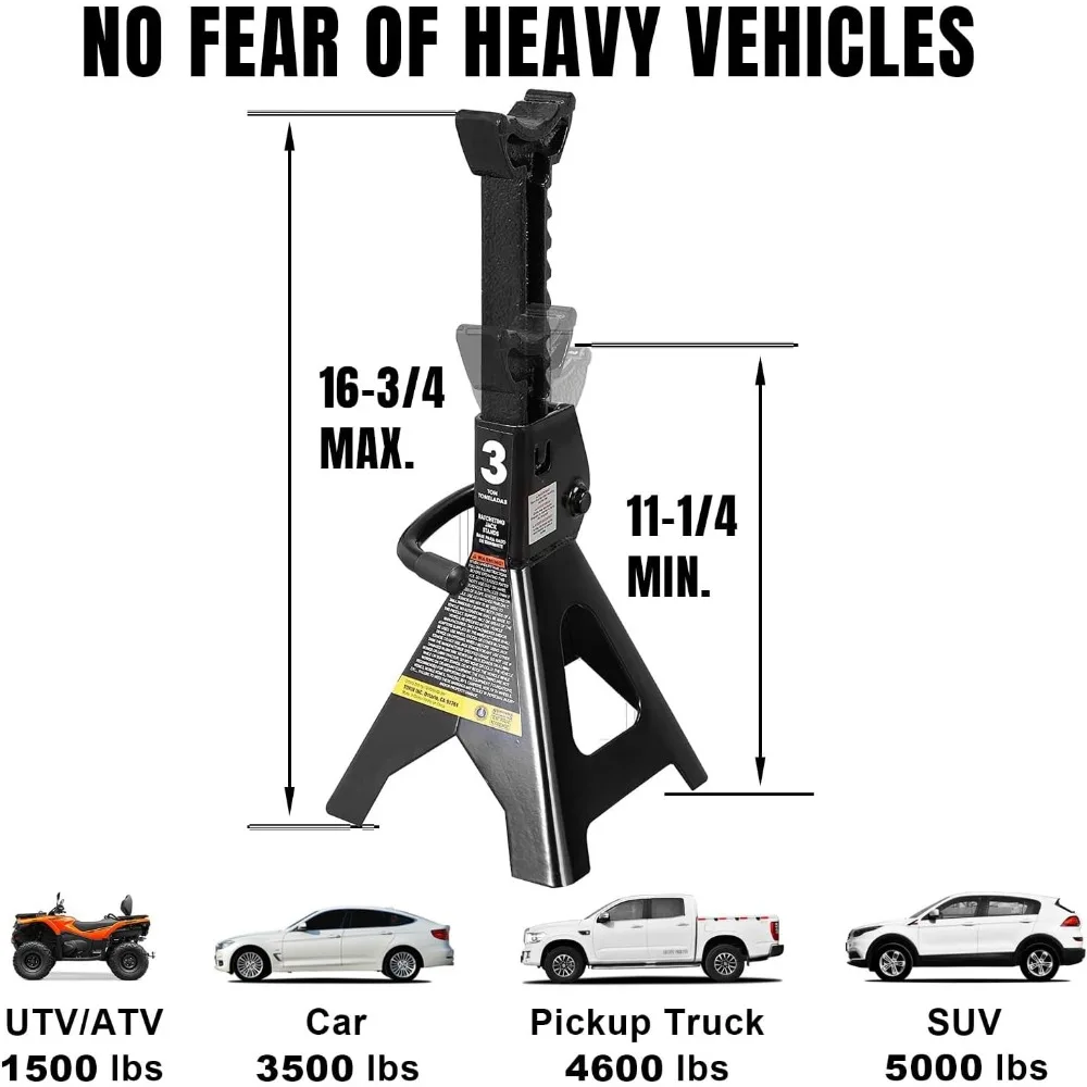 Podpórki stalowe 3-tonowe, udźwig 6000 funtów, czarna para do podtrzymywania pojazdów